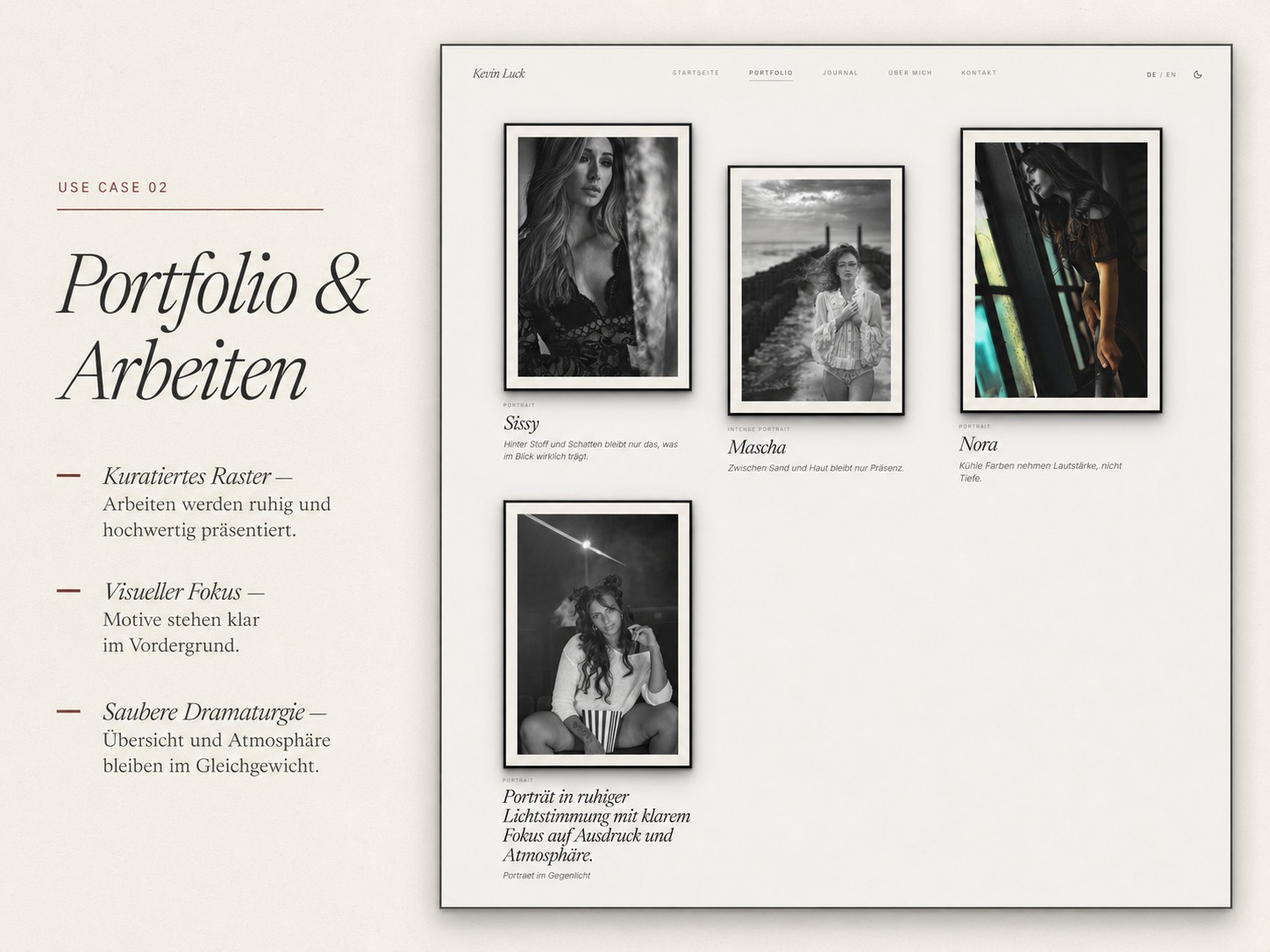 Portfolio presentation with curated visual grid